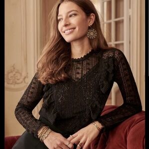 Sezane Madeline blouse, black, size 2